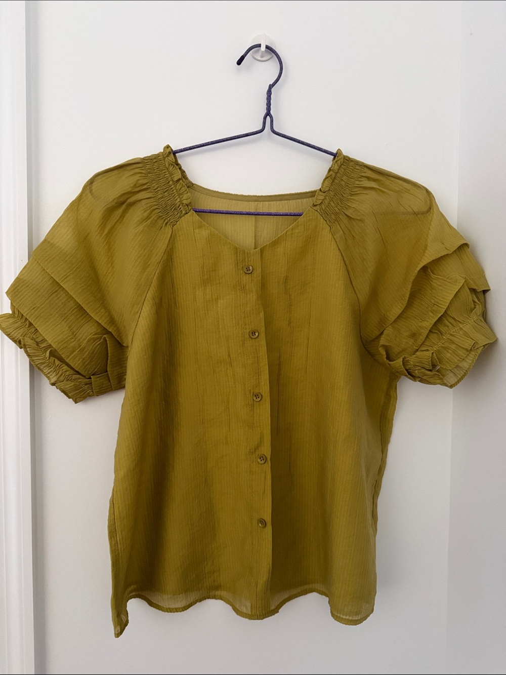 Chartreuse Flowy Blouse Top Button Down
